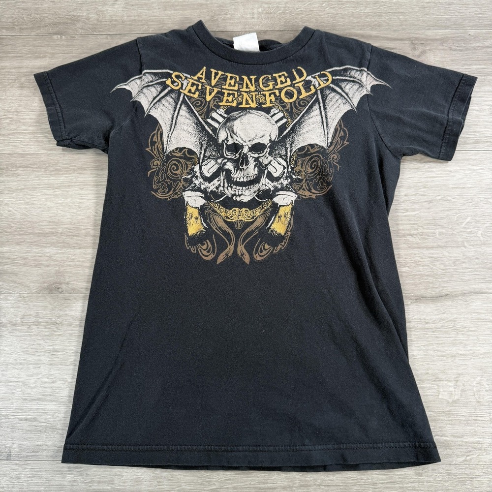 Avenged Sevenfold Shirt Youth Large Y2K Black Skull Band Faded Distressed Kids